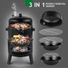 47x41.5x82cm Black, Double-walled, Cylindrical, Smoker, Charcoal Grill