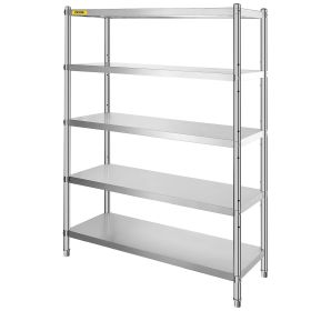 VEVOR Stainless Steel Shelves 47.5x18 Inch 5 Tier Adjustable Shelf Storage Unit Stainless Steel Rack Shelving Heavy Duty Shelving for Kitchen Com