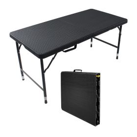 4ft Rattan Folding Table for Indoor & Outdoor, Portable Foldable Table Rattan Plaited Black