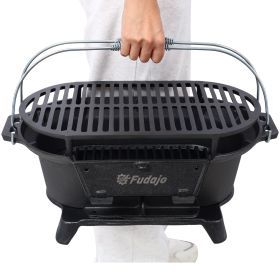 Outdoor Oval Cast Iron Grill, Portable Charcoal Grill, And Desktop Cast Iron Frying Pan