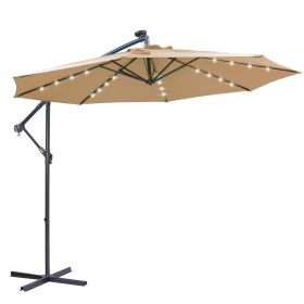 solar10 FT Solar LED Patio Outdoor Umbrella Hanging Cantilever Umbrella Offset Umbrella Easy Open Adustment with 32 LED Lights -taupe (SKU: W41917531)