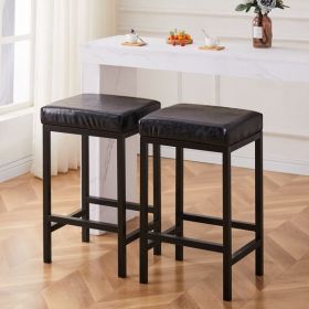 Barstools Faux Leather Modern Bar Stools Backless Metal Counter Stool Upholstered Island Chairs Bar Height Stools for Kitchen Dining Room Counter (Color: as picture)