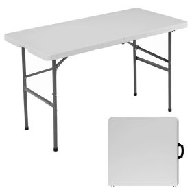4ft Folding Table Outdoor Indoor Heavy Duty Portable Table with Carrying Handle for Camping Picnic Party (Color: as Pic)