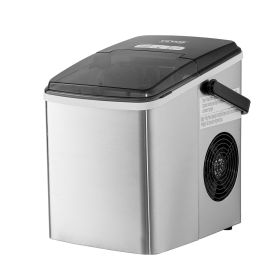 VEVOR Countertop Ice Maker, 9 Cubes Ready in 7 Mins, 26lbs in 24Hrs, Self-Cleaning Portable Ice Maker with Ice Scoop and Basket (Ice Making Capacity: 26 lbs/day, Appearance: Stainless steel)